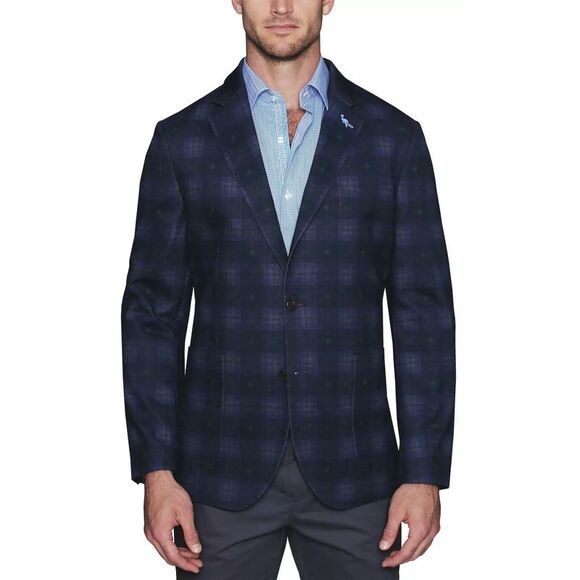 TailorByrd Mens Modern Fit Stretch Jersey Knit Printed Sport Coat 42 Long Navy